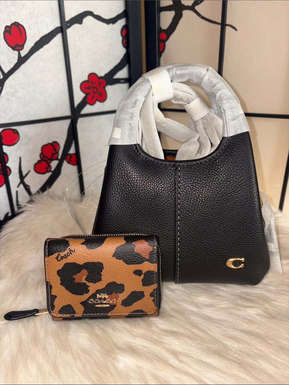 Coach LANA 19 Xbody/Trifold LEOPARD Wallet 2pc Set